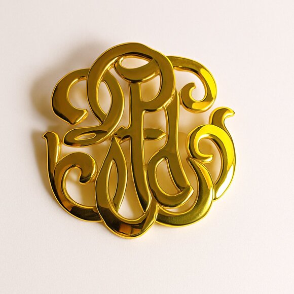 Jewelry - Vintage Gold-Tone Monogram Style Brooch Pin  Pendant